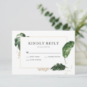 Carte RSVP Mariage Cadres Or Verdure Glamour (Debout devant)