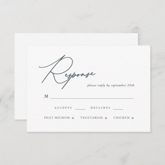 Carte RSVP Mariage Calligraphie Bleue (Devant / Derrière)