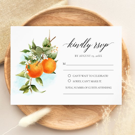 Carte RSVP Mariage Calligraphie Citrus Orange