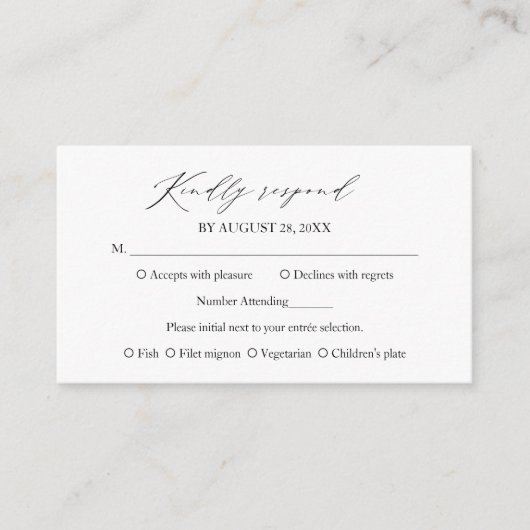 Carte RSVP Mariage Calligraphie élégant (Devant)