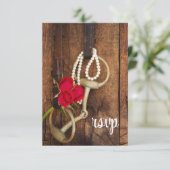Carte RSVP Mariage campagnard Bit Roses rouges et  (Debout devant)