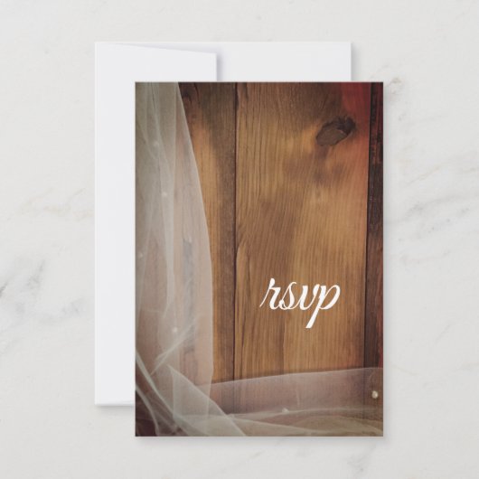 Carte RSVP Mariage campagnard en bois du Voile nup (Devant)