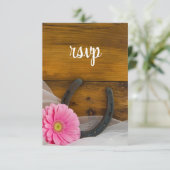 Carte RSVP Mariage campagnard en fer à cheval rose (Debout devant)