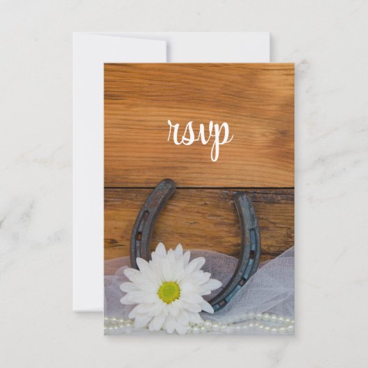 Carte RSVP Mariage campagnard Horseshoe Blanc (Devant)