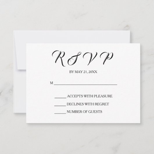 Carte RSVP Mariage Chic | Noir et blanc (Devant)