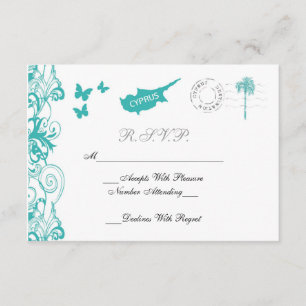 Carte RSVP Mariage Chypre En Aqua Et Blanc