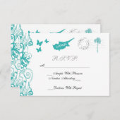 Carte RSVP Mariage Chypre En Aqua Et Blanc (Devant / Derrière)
