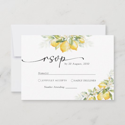 Carte RSVP Mariage Citrus Vert Citron (Devant)