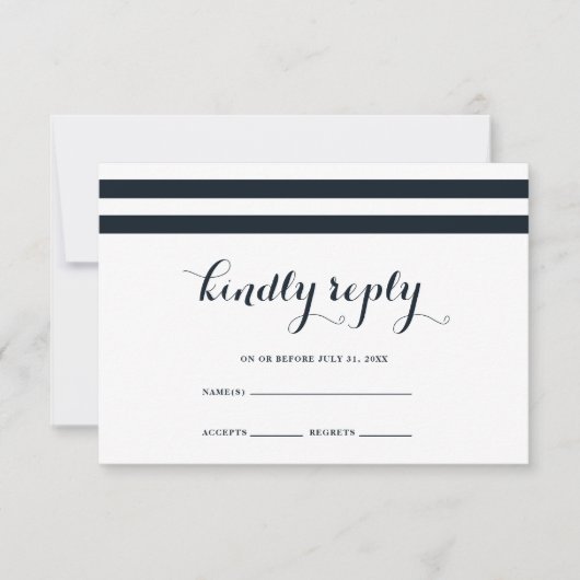 Carte RSVP Mariage côtier Bleu et Blanc (Devant)