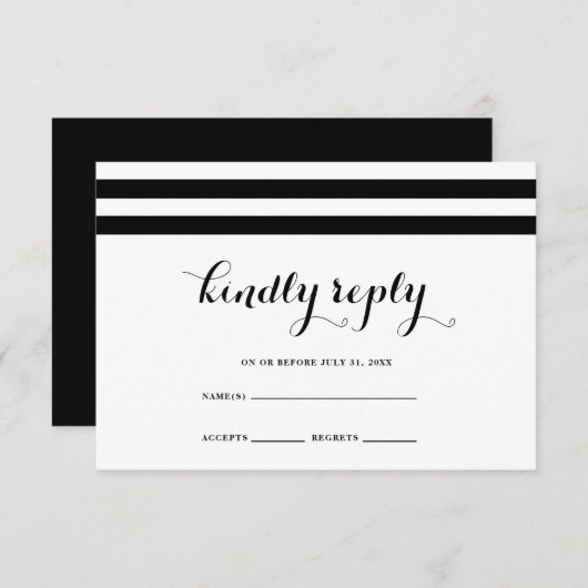 Carte RSVP Mariage côtier noir et blanc (Devant / Derrière)