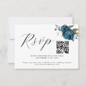 Carte RSVP Mariage couleur bleu marine Code QR (Devant)