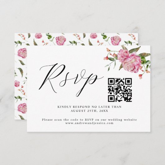 Carte RSVP Mariage couleur rose QR Code (Devant / Derrière)