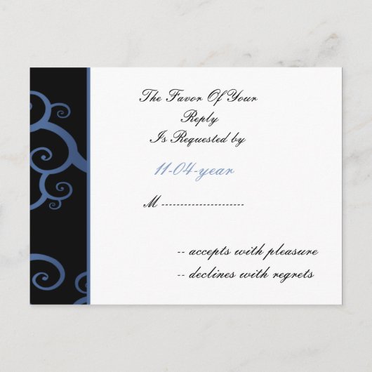 carte rsvp mariage damassé bleue (Dos)