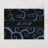 carte rsvp mariage damassé bleue (Devant)