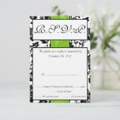 Carte RSVP Mariage damassé Flore Vert Noir/Lime (Debout devant)