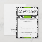 Carte RSVP Mariage damassé Flore Vert Noir/Lime (Devant / Derrière)