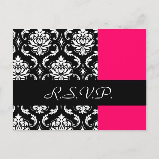 Carte RSVP mariage damassé Fushia (Devant)
