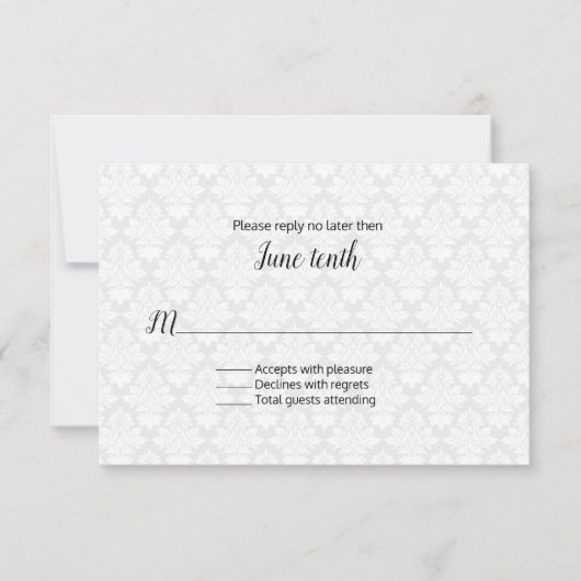 Carte RSVP Mariage damassé moderne (Devant)