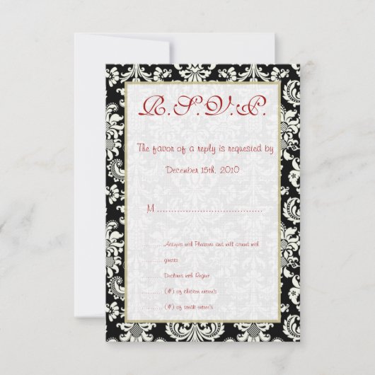 Carte RSVP Mariage damassé noir/blanc (Devant)