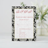Carte RSVP Mariage damassé noir/blanc (Debout devant)