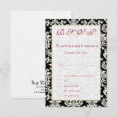 Carte RSVP Mariage damassé noir/blanc (Devant / Derrière)