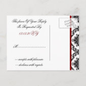carte rsvp mariage damassé rouge (Dos)