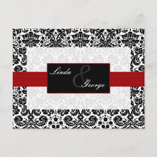 carte rsvp mariage damassé rouge (Devant)