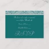 Carte RSVP Mariage damassé Silver & Turquoise Mono (Dos)