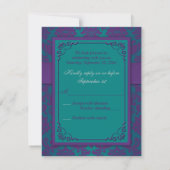 Carte RSVP Mariage damassé Turquoise et violette (Dos)