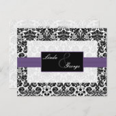 carte rsvp mariage damassé violet (Devant / Derrière)