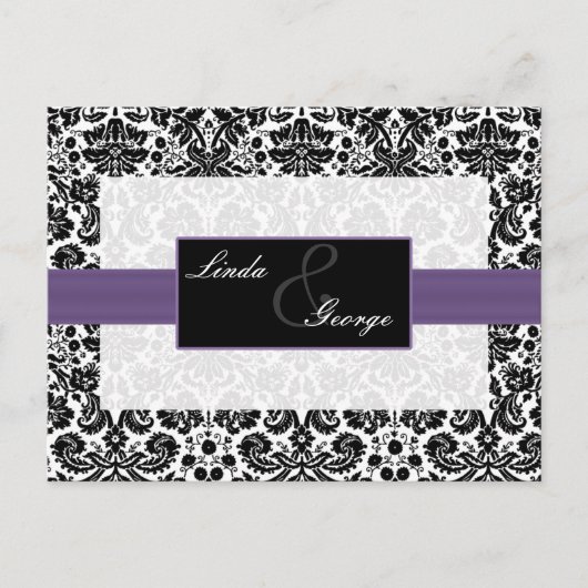 carte rsvp mariage damassé violet (Devant)