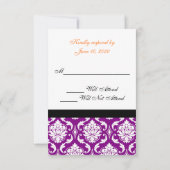Carte RSVP Mariage damassé violet | Monogramme ora (Dos)
