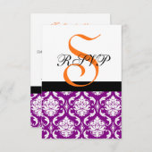 Carte RSVP Mariage damassé violet | Monogramme ora (Devant / Derrière)