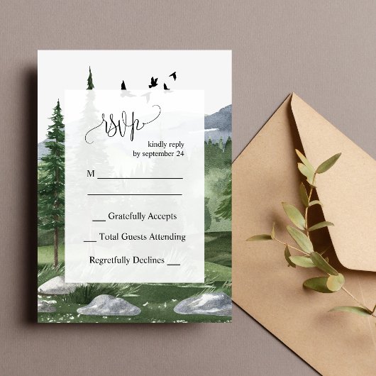 Carte RSVP Mariage d'aquarelle de la forêt de pins