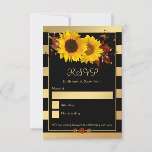 Carte RSVP Mariage de automne à bande dorée de tou (Devant)