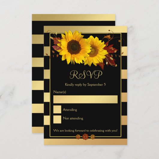 Carte RSVP Mariage de automne à bande dorée de tou (Devant / Derrière)