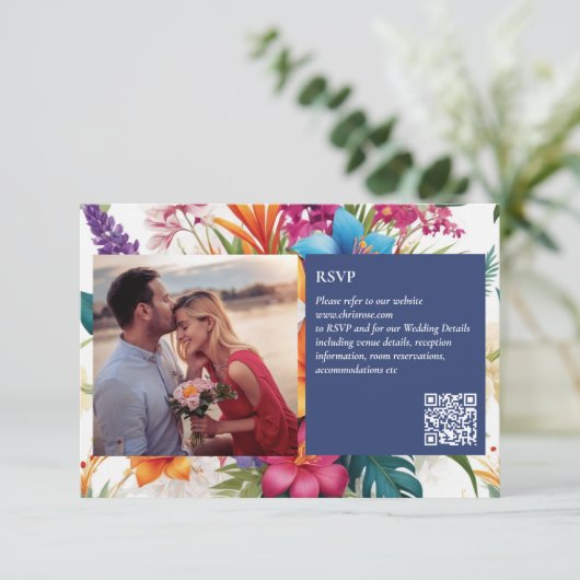 Carte RSVP Mariage de automne couleur Tropical mod (Debout devant)