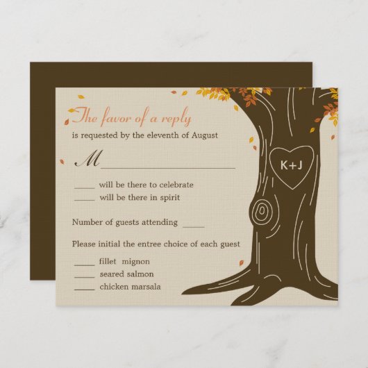 Carte RSVP Mariage de automne en chêne avec sélect (Devant / Derrière)