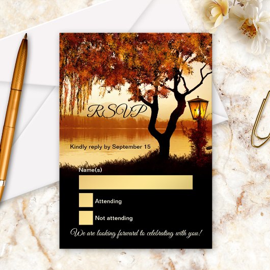 Carte RSVP Mariage de automne Lake View Tree