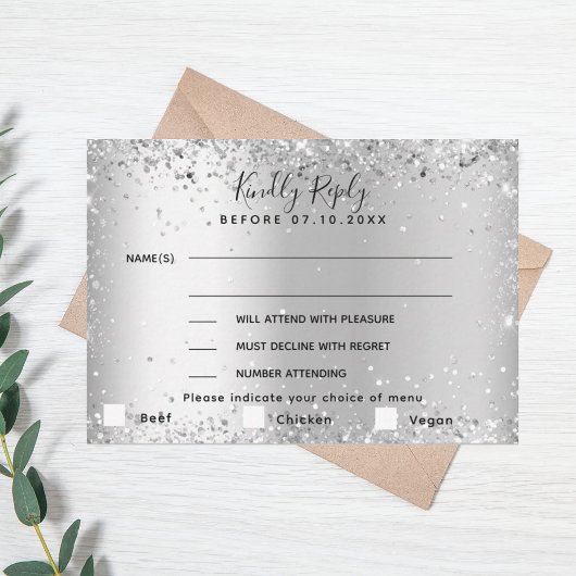 Carte RSVP mariage de choix du menu Argent