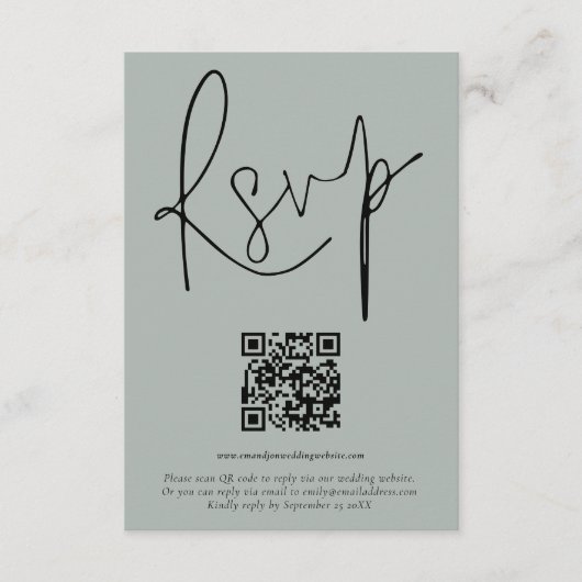 Carte RSVP Mariage de script de code QR moderne (Devant)