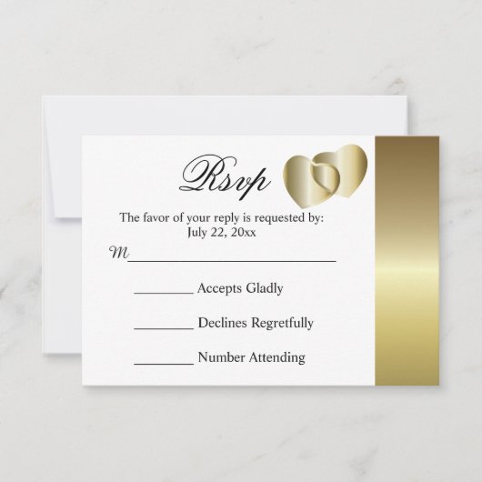 Carte RSVP Mariage Design Coeurs d'or élégant (Devant)