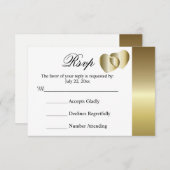 Carte RSVP Mariage Design Coeurs d'or élégant (Devant / Derrière)