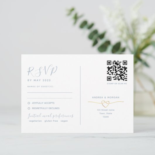 Carte RSVP mariage double fonction avec code QR (Debout devant)