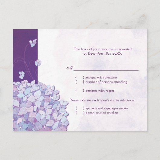 Carte RSVP Mariage Entree Choix Cute Hydrangea (Devant)