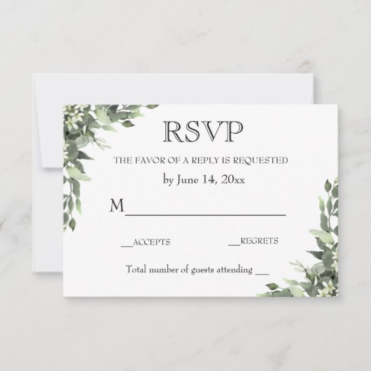 Carte RSVP mariage / Eucalyptus Green (Devant)