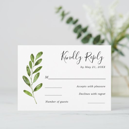 Carte RSVP mariage Feuille couleur verdure (Debout devant)