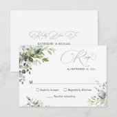 Carte RSVP Mariage Feuilles d'Eucalyptus (Devant / Derrière)