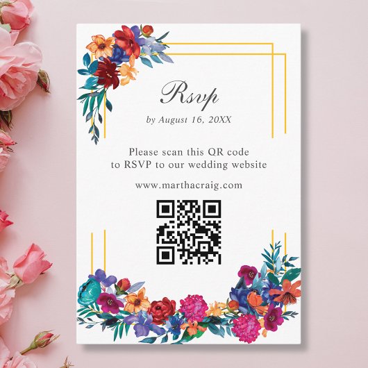 Carte RSVP Mariage Fleur Mexicaine QR Code