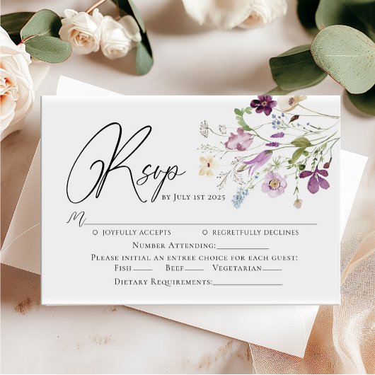 Carte RSVP mariage fleur sauvage aquarelle